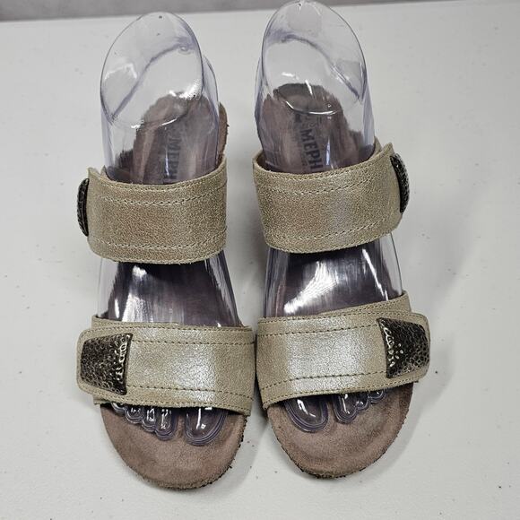 Mephisto Taupe Double Strap Wedge Heel Slides Size EU 37/ US 7 - Picture 5 of 12